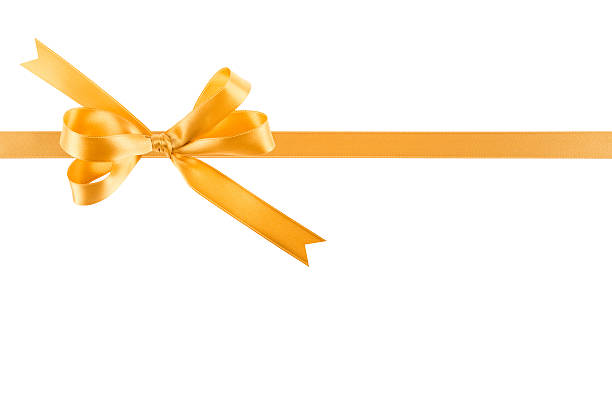 istock Orange ribbon with a bow on a white background 503402787