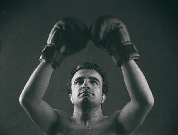 Boxer Studio Shot. Image is Black and White, and textured. combat sport photos stock pictures, royalty-free photos & images