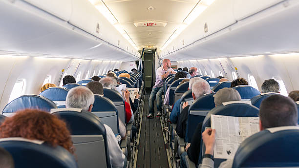 air france jet aviones, vista interior. - airplane passenger indoors inside of fotografías e imágenes de stock