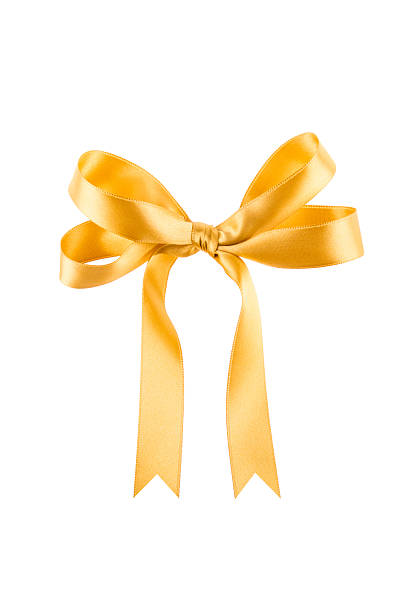 istock Orange ribbon with a bow on a white background 503404507