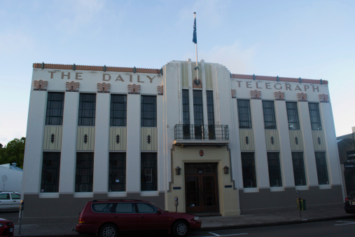 Napier, New Zealand - November 8, 2013: External view of the Art Deco style Daily Telegraph Building in Napier.