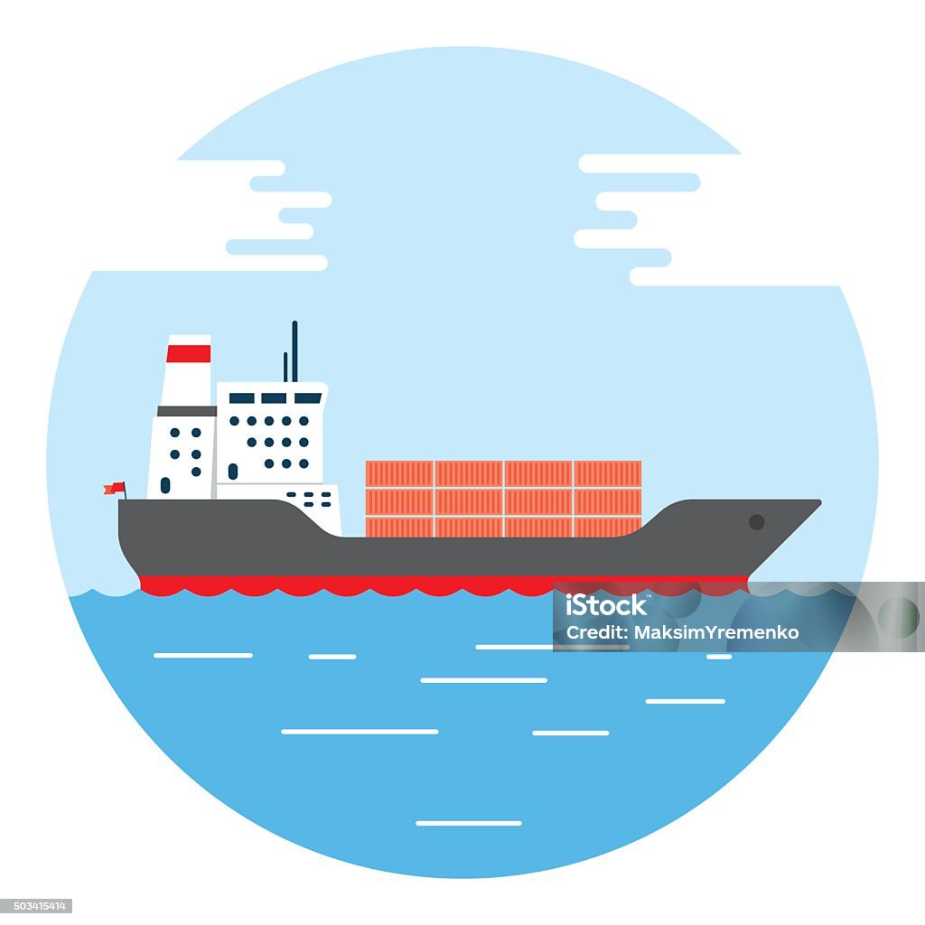 big dry cargo ship, Vector image Cargo container ship transports containers at the blue ocean, vector illustration Container Ship stock vector