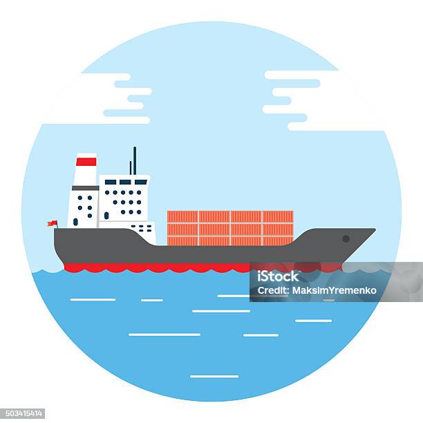 Big Dry Cargo Ship Vector Image Stock Illustration - Download Image Now - Container Ship, Sea, Illustration