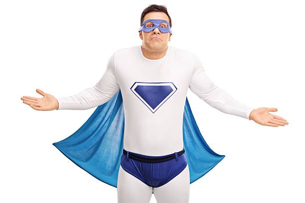 istock Confused superhero with a blue cape 503417030