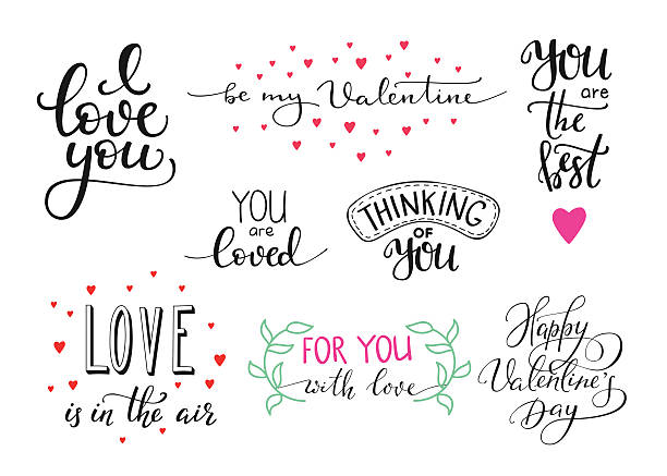 Romantic Valentines day lettering set Romantic Valentines day lettering set. Calligraphy postcard or poster graphic design lettering element. Hand written calligraphy style valentines day romantic postcard. Love you. Be my Valentine i love you stock illustrations