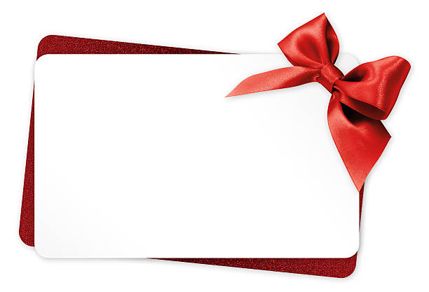 geschenkgutschein mit roter schleife bow isoliert auf weißem hintergrund - label price tag price blank stock-fotos und bilder
