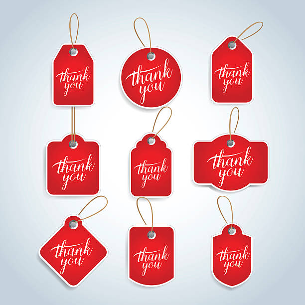 Thank you red tags, badges, cards set. Isolated vector illustrations Thank You, Badge, Greeting Card, Computer Icon, Symbol. shop, sale clothing hang tags stock illustrations