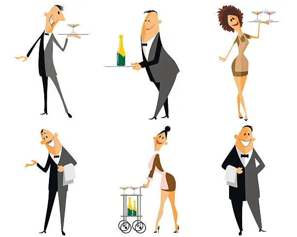 Vector illustration of Waiter and waitress set