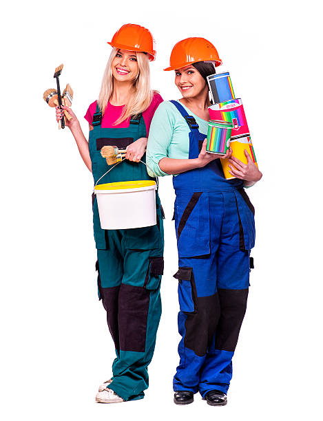 女性ビルダーツールの構造 - painting home improvement house painter ストックフォトと画像