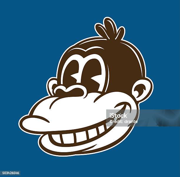 Retro Cartoon Monkey Character Smiling Ape Face Vector Stock Illustration - Download Image Now