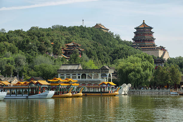The pavilion built near the mountain is in a tourist area, North China