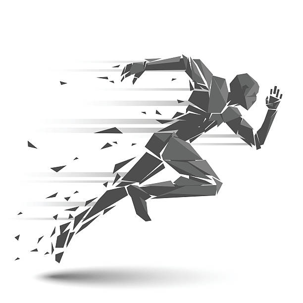geometric running man - hız illüstrasyonlar stock illustrations