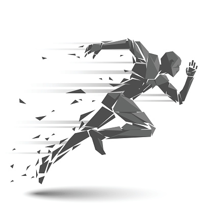 Geometric running man in vector on white background.