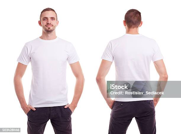 Photo libre de droit de Homme En Tshirt Blanc banque d'images et plus d'images libres de droit de Hommes - Hommes, T-Shirt, Vue de dos