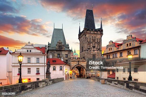 Prague View From Charles Bridge Stock Photo - Download Image Now - Prague, Charles Bridge, Gate