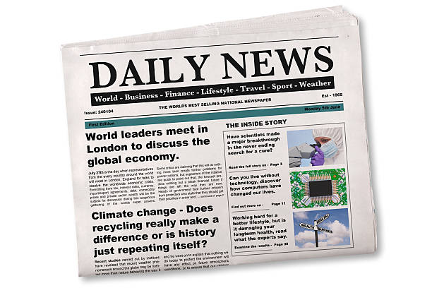 Daily Newspaper Mock up with fake articles Mock up of a Daily newspaper on a white background. The name, title, headlines and stories are all fake, photos are from my portfolio. article photos stock pictures, royalty-free photos & images