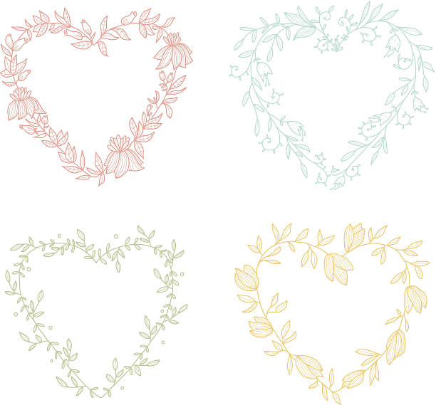 illustrations, cliparts, dessins animés et icônes de main dessinée illustration de couronnes en forme de cœur - valentines day love single flower flower