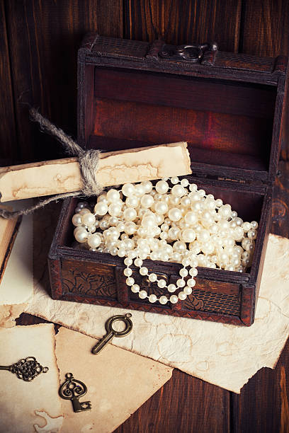 istock treasure chest, compass and old map on wooden table 503440339