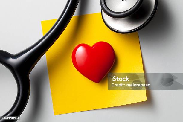 Heart Healthsticky Note With Heart And Stethoscope Concept Image Stock Photo - Download Image Now