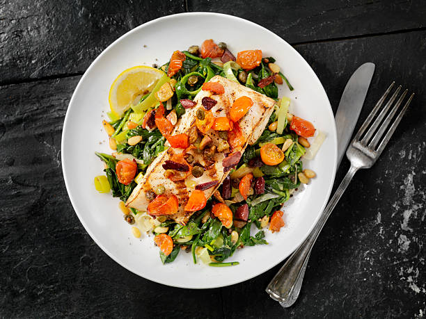 Grilled Halibut with Capers,Olives and Tomatoes