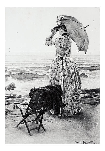 Antique illustration of "Sur la plage" by Bellanger Antique illustration of "Sur la plage" by Bellanger plage stock illustrations