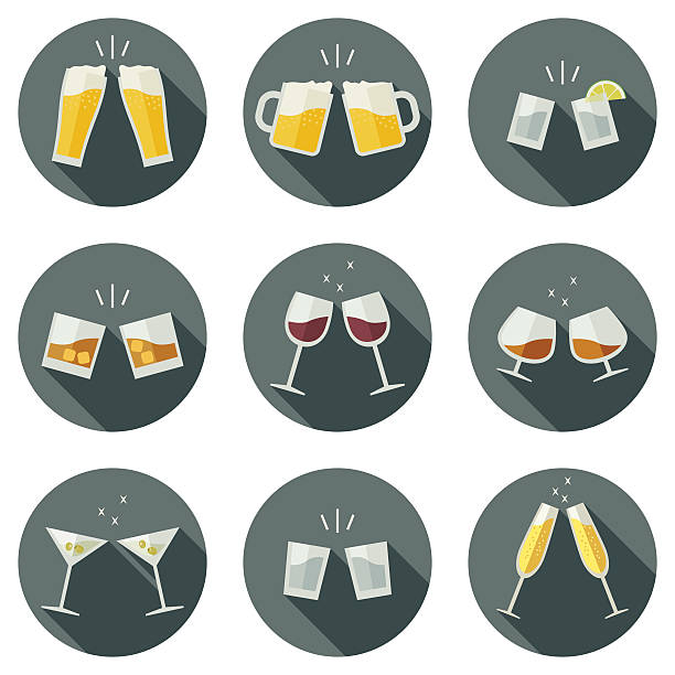 칵테일을 글라스잔 아이콘. - wineglass cup soda vector stock illustrations