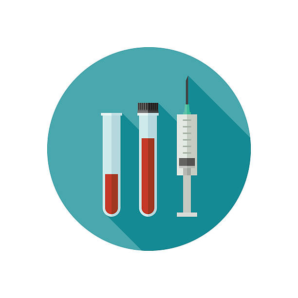 ilustrações, clipart, desenhos animados e ícones de ícone de médico com seringa e teste de metrô. - syringe surgical needle vaccination injecting