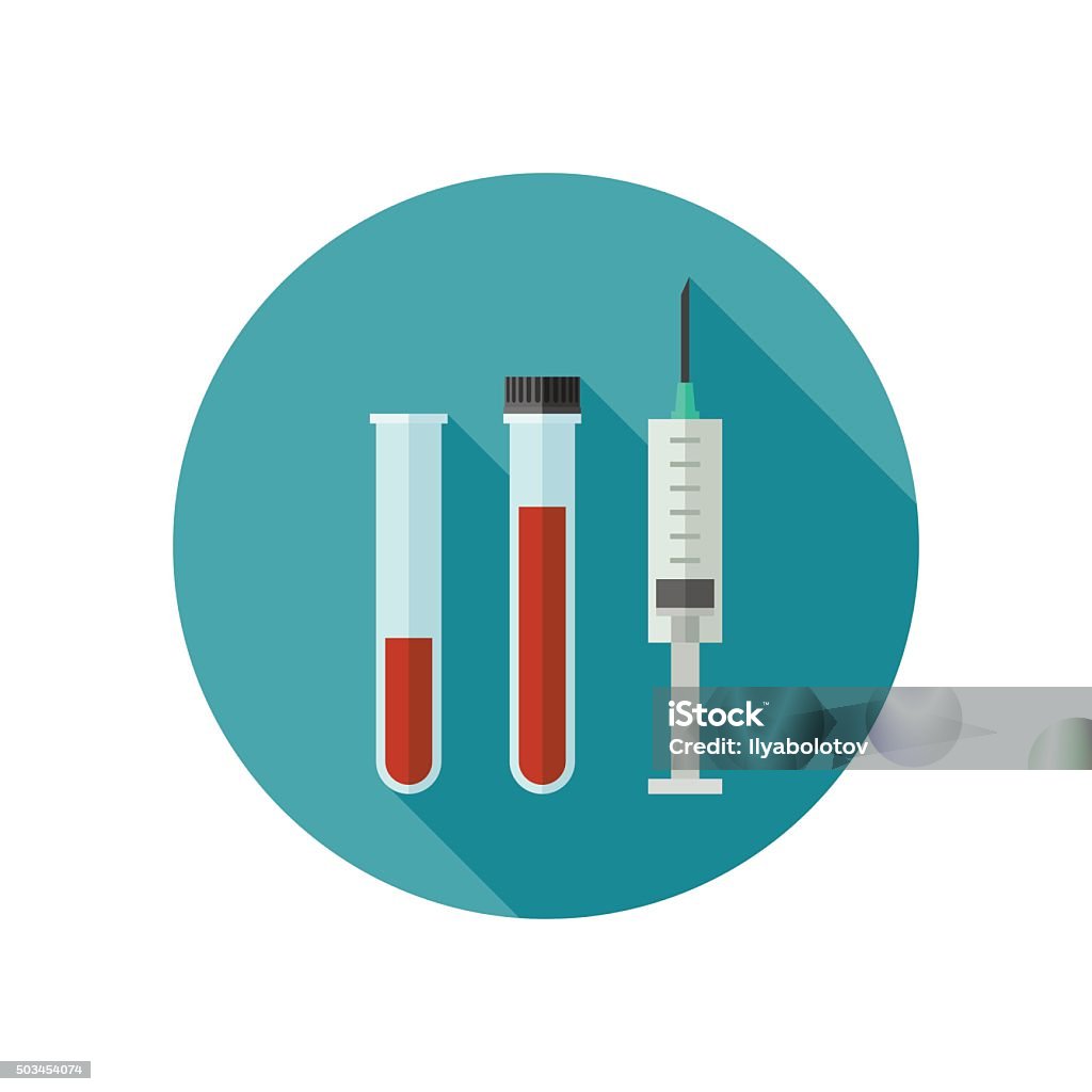 Medical icon with syringe and test-tube. Medical vector icon with syringe and test-tube in flat style. Blood stock vector