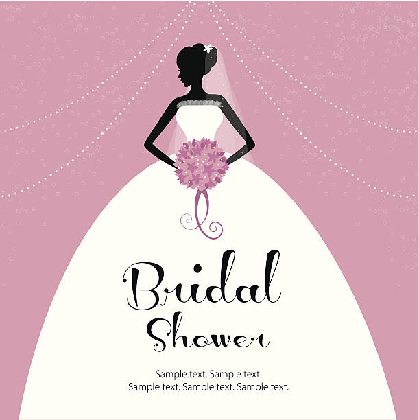 Beautiful bride -bridal shower Beautiful bride holding a flower bouquet. Bridal shower invitation. bride holding bouquet stock illustrations