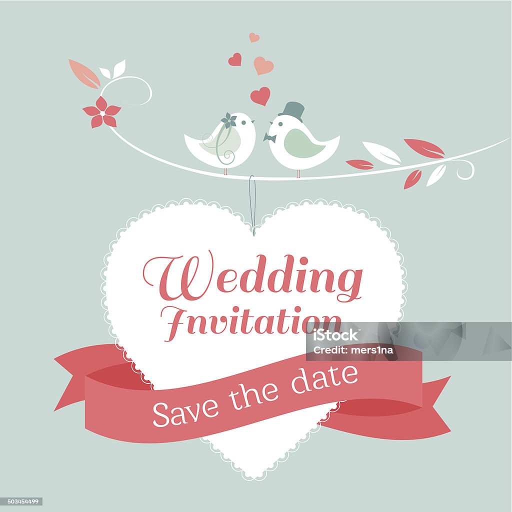 Wedding invitation Cute wedding invitation template with bride and groom birds Art stock vector