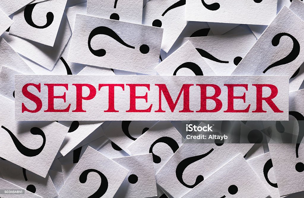 September Questions about the September , too many question marks Asking Stock Photo