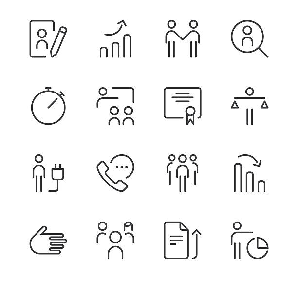 human resource management-icons set 3/schwarz line serie - palms together stock-grafiken, -clipart, -cartoons und -symbole