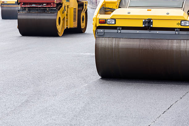 istock Road roller at asphalt pavement works 503456691