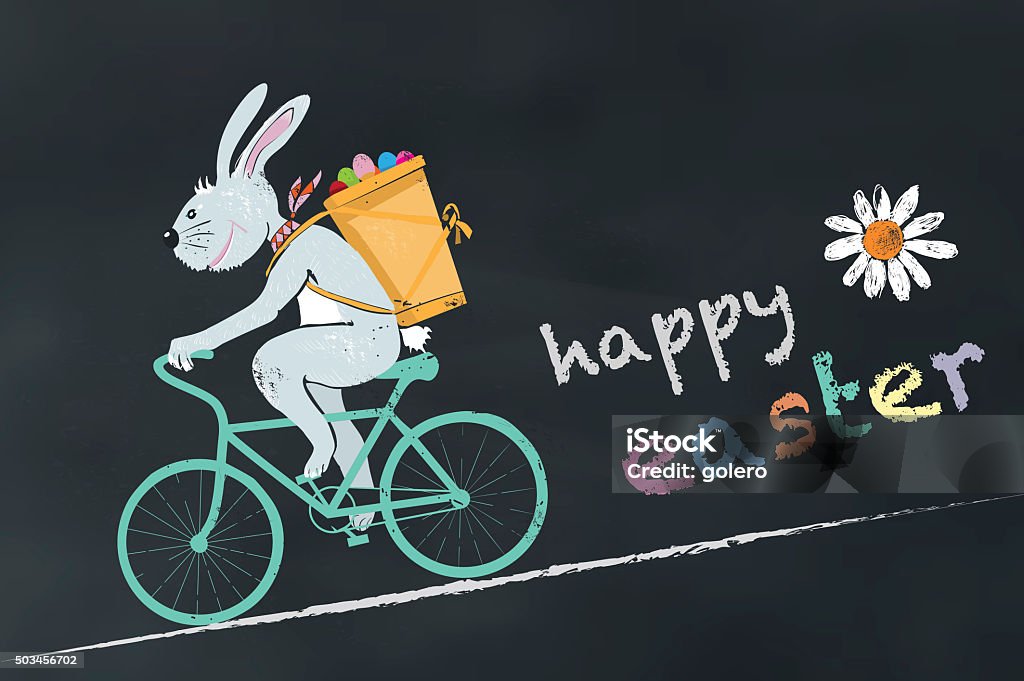 illustration of cycling easter bunny on chalk board with text Easter Bunny stock vector