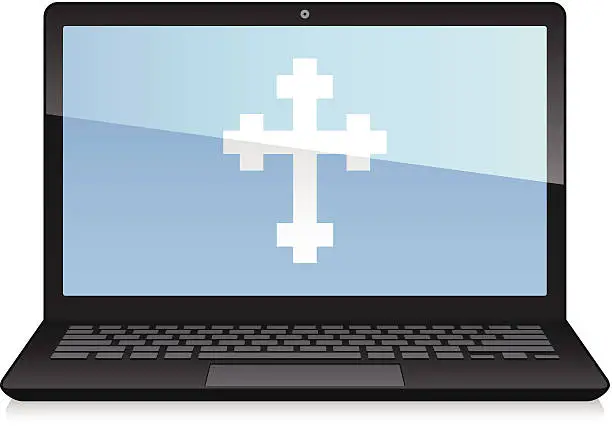Vector illustration of Laptop Displaying Cross Shape