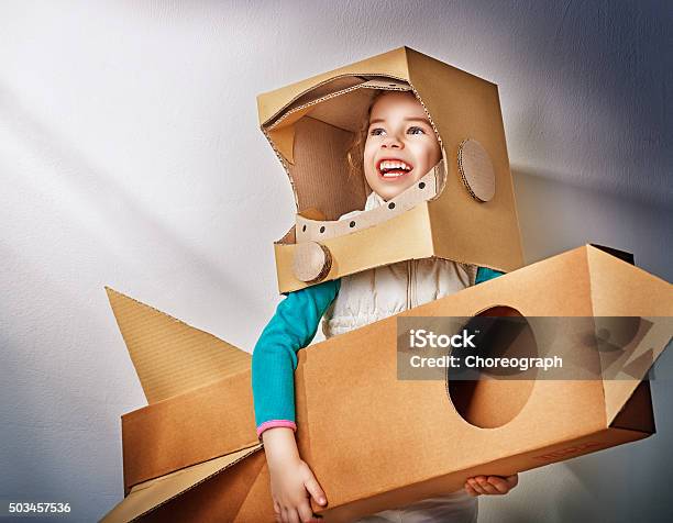 Astronaut Stock Photo - Download Image Now - Child, Outer Space, Cardboard