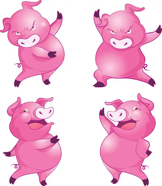 Vector illustration of cute pig b