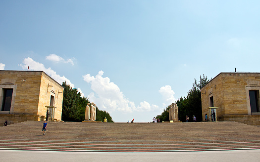 Ankara, Turkey - August 15, 2015: Turkish people visit the Ataturk Mausoleum in summer time in Ankara. Anıtkabir (literally, \