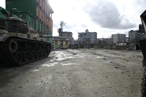 Sirnak, Turkey - January 3, 2016: Cizre town situation during Turkish armed forces opearations at Cizre.Turkish armed forces operations against terorist at cizre, sirnak, Turkey.