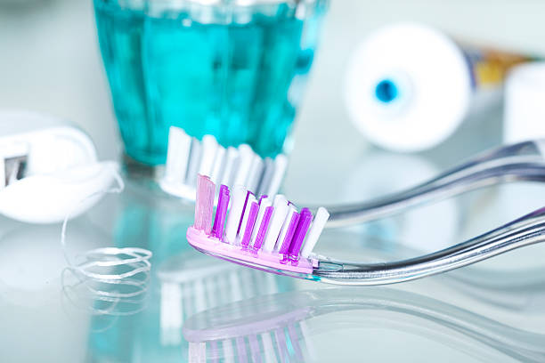 istock Closeup view dental health care objects 503461716