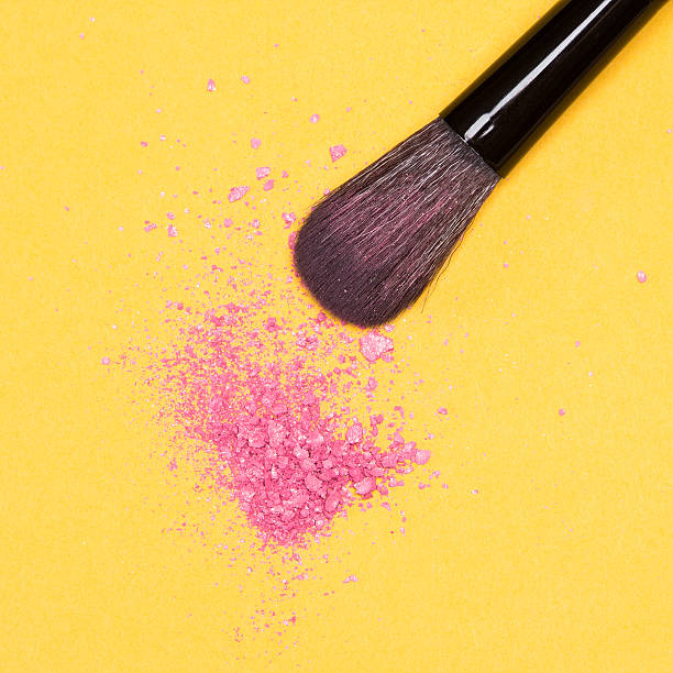 istock Makeup brush with crushed powder blush pink color 503462170