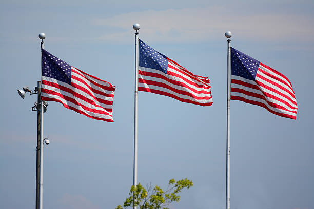 tre bandiere americane - us state flag national flag flag three objects foto e immagini stock