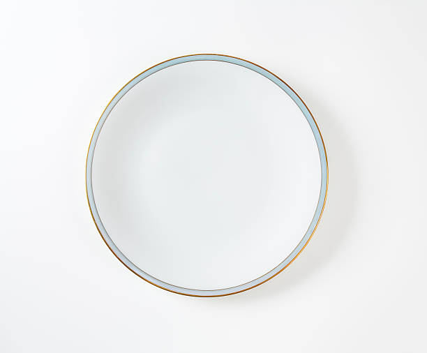 istock White plate with blue and gold band 503463818
