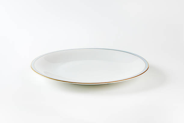 istock White plate with blue and gold band 503463828