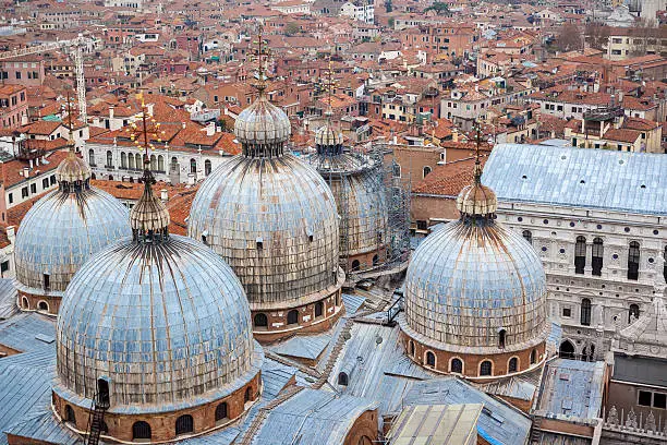 Unique view of St.Marks basilica from above.