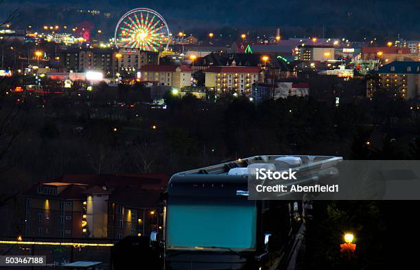 Camper Overlooking Pigeon Forge At Night Stock Photo - Download Image Now - Pigeon Forge, Camping, Dark