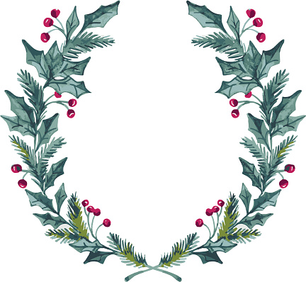 Hand Drawn Vector Illustration Watercolor Wreath Christmas Wreath Stock ...