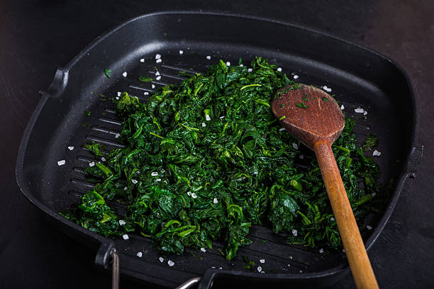 istock Preparing fresh spinach with salt on frying pan 503467896