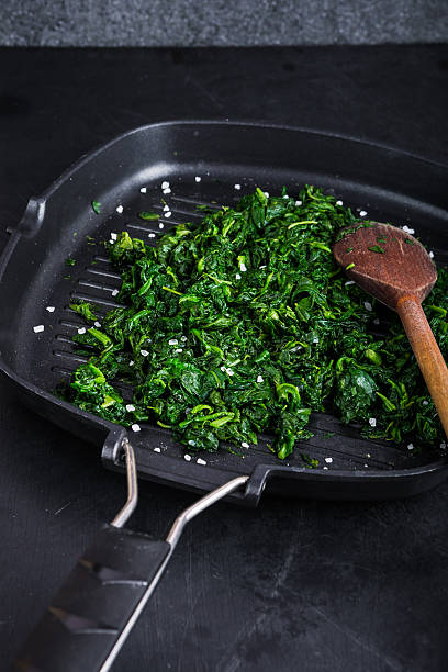 istock Preparing fresh spinach with salt on frying pan 503468150
