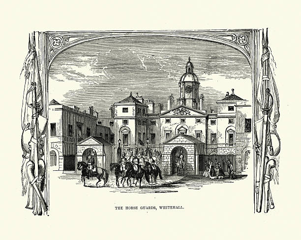 Victorian London - The Horse Guards at Whitehall Vintage engraving of The Horse Guards at Whitehall, London, England. 1893 whitehall street stock illustrations